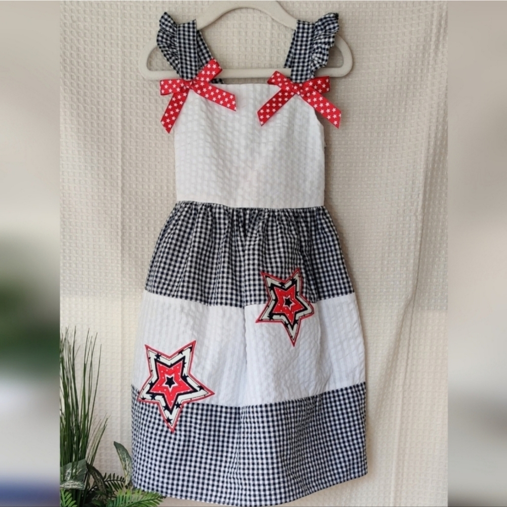 GoodLad Red ,White, Blue Checkered Tiered Dress 6x